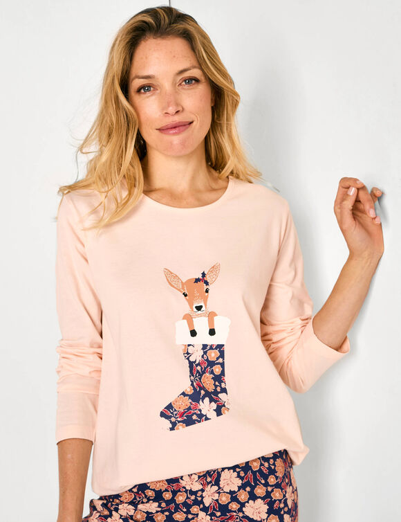 Pyjama imprimé "biche" - pochon assorti offert (pêche)