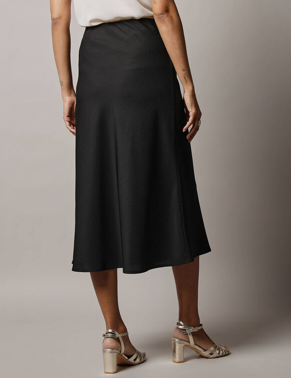 Uitlopende rok van cr&ecirc;pe met elastische tailleband (zwart)