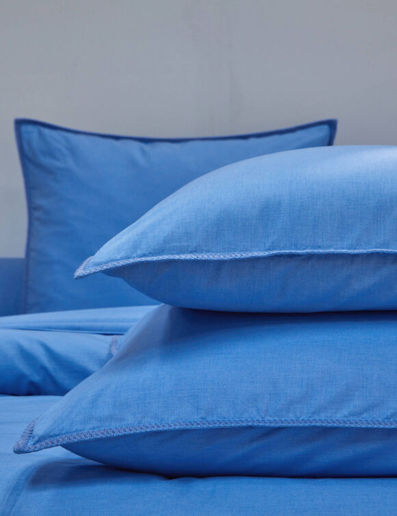 Effen bedlinnen in gewassen katoen (blauw)