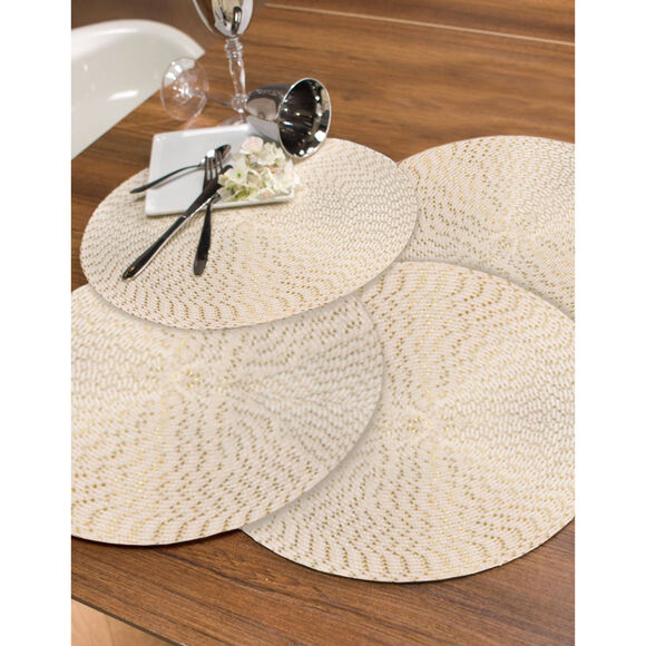 Ronde placemat met metallic design - Set van 4 (ecru)