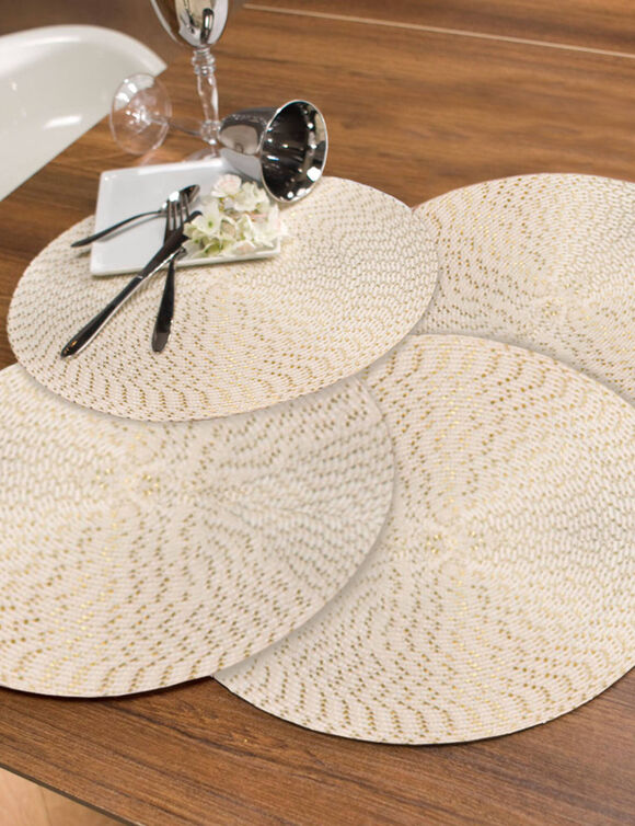 Ronde placemat met metallic design - Set van 4 (ecru)