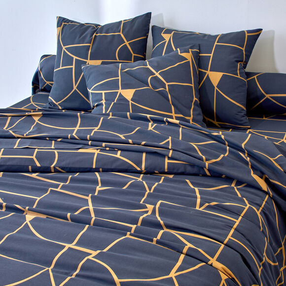 Linge de lit Geoffroy en coton &agrave; motifs graphiques (marine)