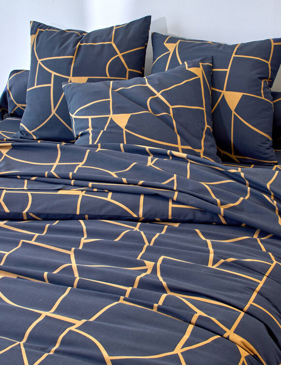Linge de lit Geoffroy en coton &agrave; motifs graphiques (marine)
