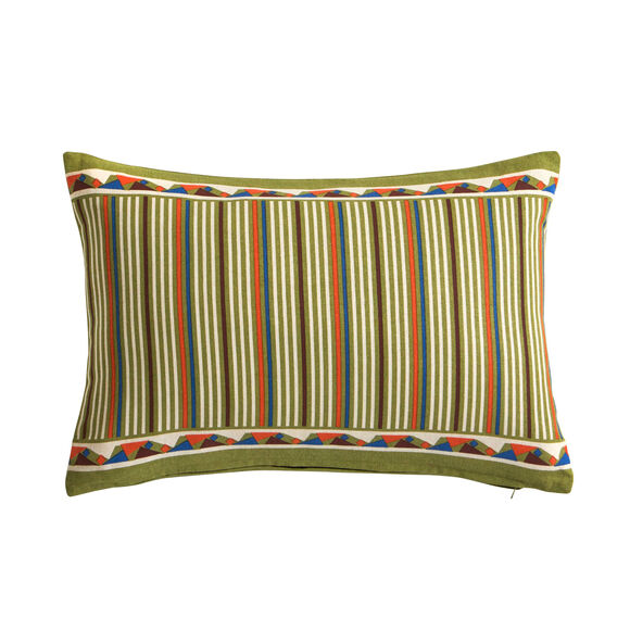 Coussin rectangulaire rayé (naturel / orange / vert)