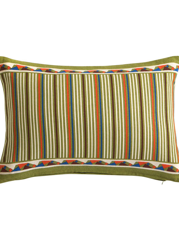 Coussin rectangulaire rayé (naturel / orange / vert)