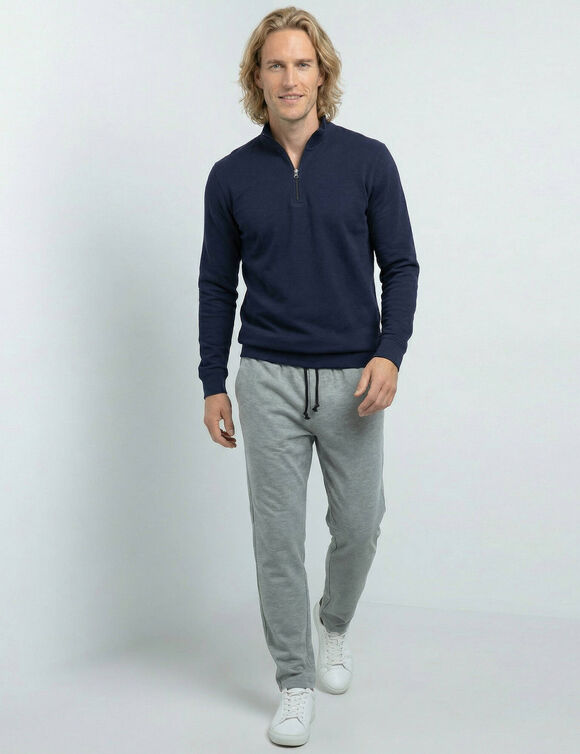 Sweat molleton col camionneur zipp&eacute; (marine)