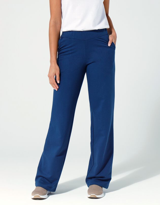 Pantalon coupe large molleton taille élastiquée (bleu jean)