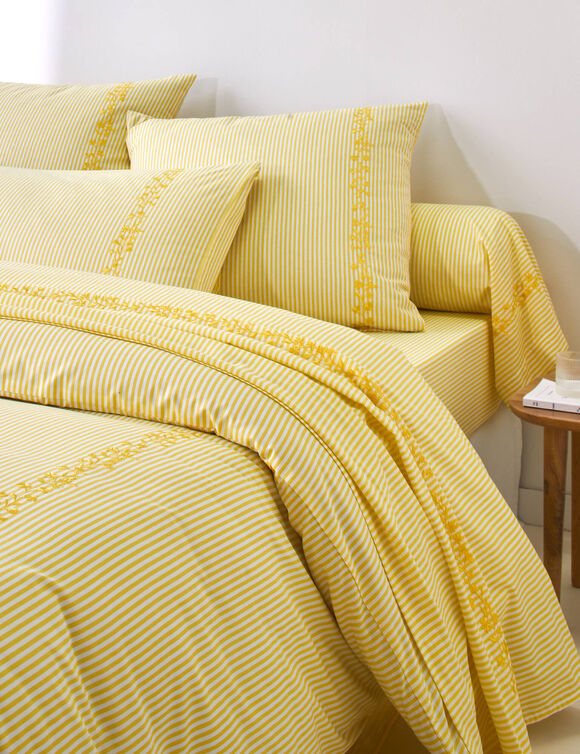 Linge de lit Faustine en coton imprim&eacute; (jaune)