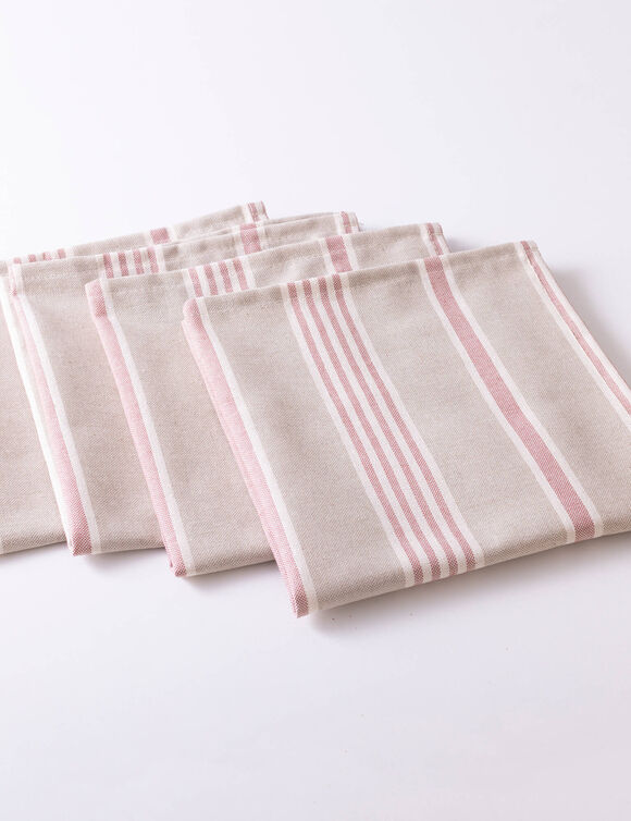 Serviettes de table rayées - lot de 4 (écru / rouge)