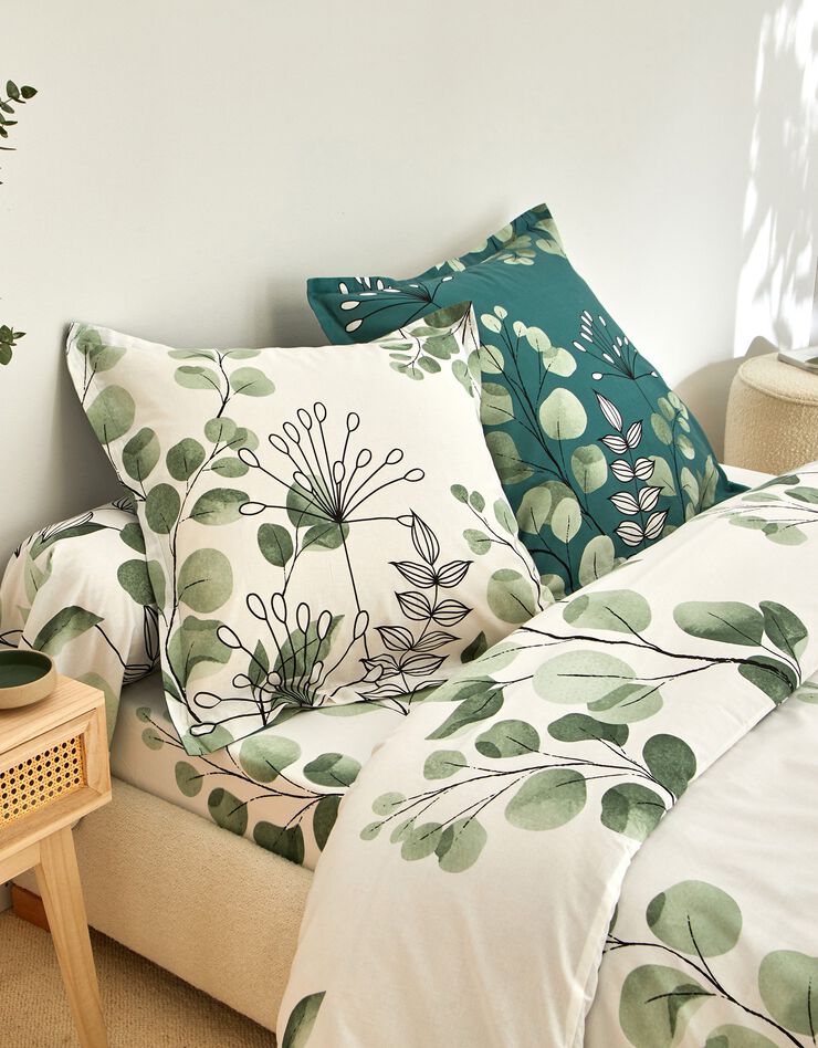 Linge de lit Danae en coton imprimé (vert d'eau)
