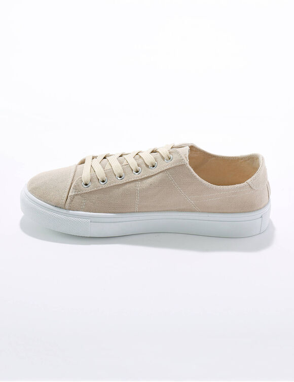 Sneakers in canvas met veters en doorloopzool in platformstijl (beige)