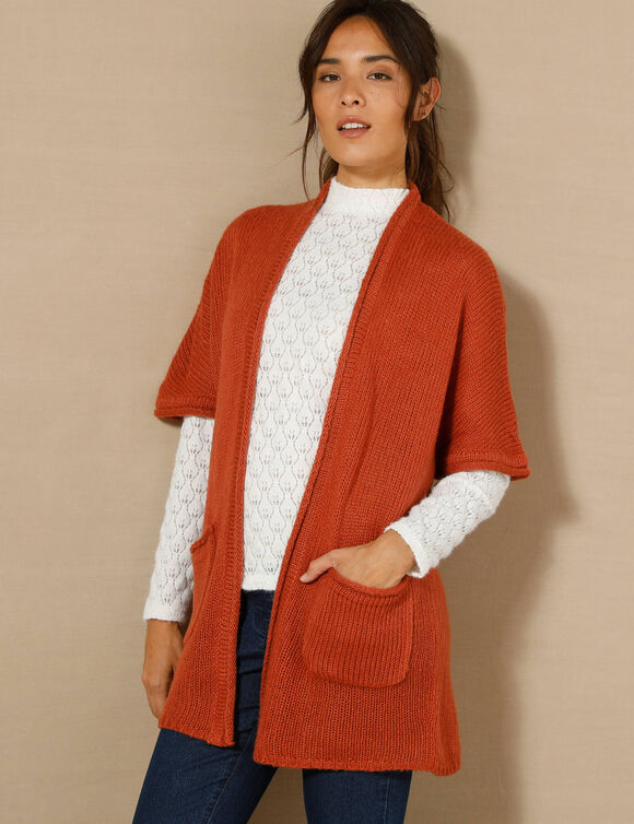 Gilet long ouvert manches courtes toucher doux  (terracotta)