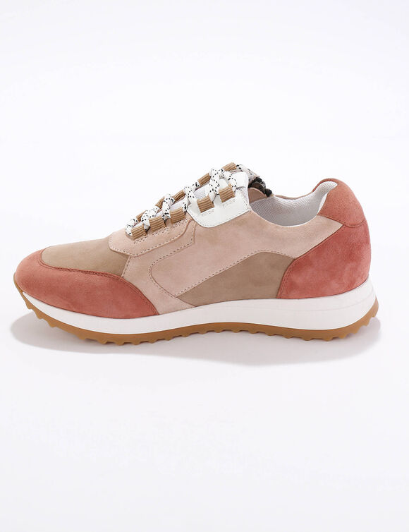 Baskets sneakers cuir, empiècements fantaisie contrastés (blush)