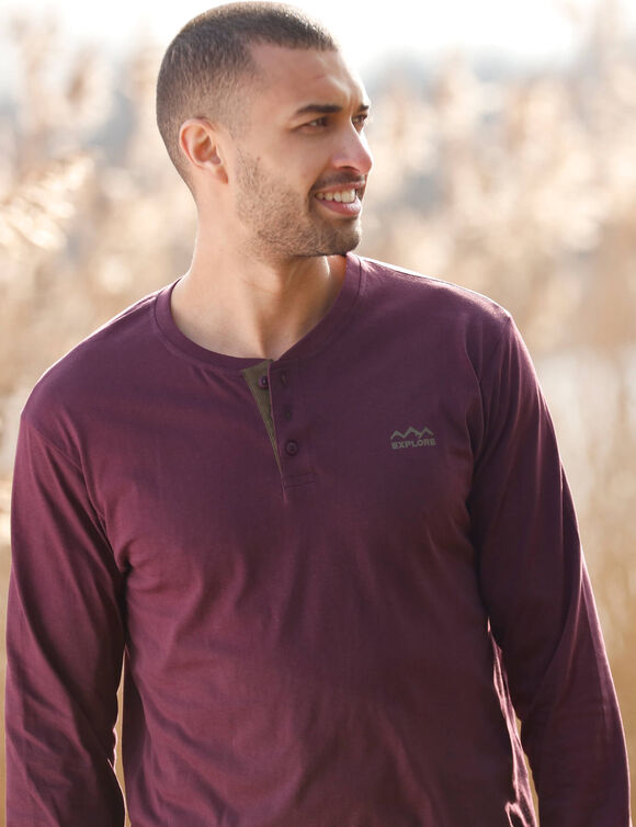 T-shirt Henley confort manches longues - lot de 2 (lie de vin + kaki)