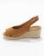 Sandalen met sleehak in koord en open neus (karamel)