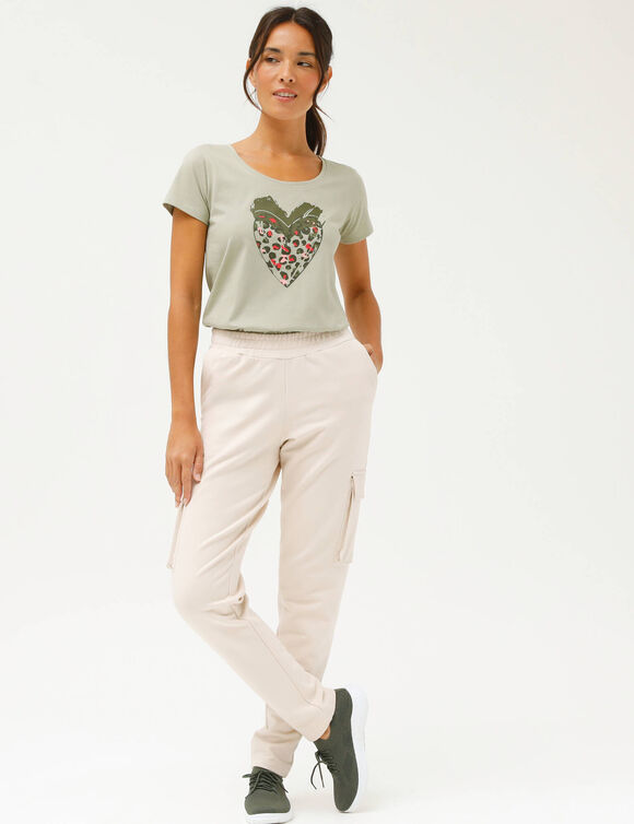 T-shirt manches courtes, imprim&eacute; c&oelig;ur (kaki)