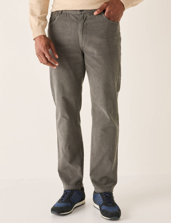 Pantalon 5 poches velours &eacute;lastiqu&eacute; c&ocirc;t&eacute;s - entrej. 77 cm (vert gris&eacute;)