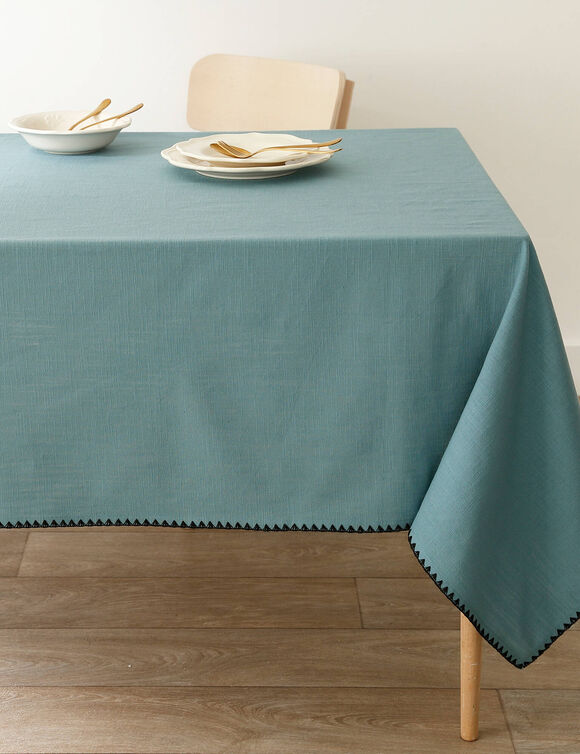 Nappe unie coton finition fantaisie (bleu grisé)