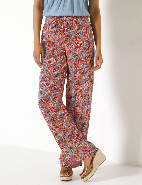 Pantalon fluide imprim&eacute;, taille &eacute;lastiqu&eacute;e (paprika / bleu)