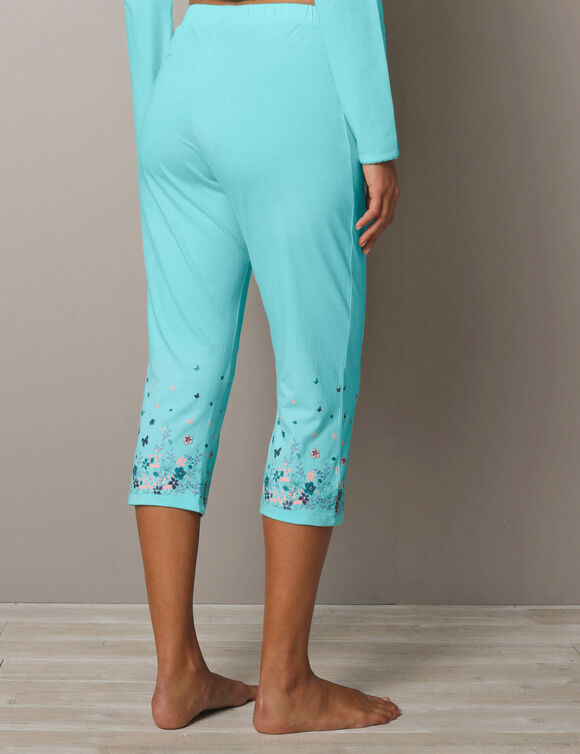 Pantacourt base imprimée bucolique - coton jersey (aqua)