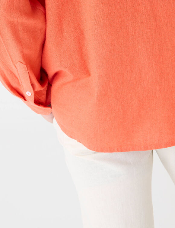 Chemise coton lin manches longues boutonn&eacute;e (papaye)