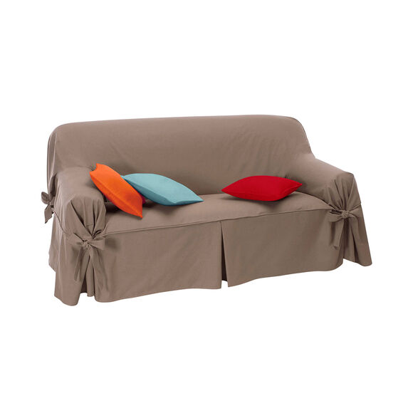 Housse bachette coton uni nouettes fauteuil canap&eacute;s (taupe)