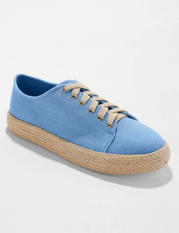 Sneakers met sleehak en koordzool (denim)