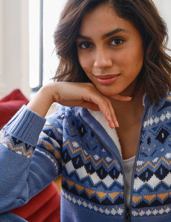 Vest in jacquard, gevoerd met pluchetricot (grijsblauw)