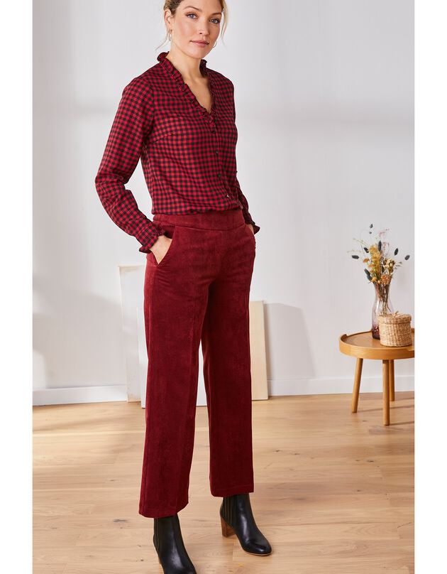 Pantalon velours longueur 3⁄4, taille haute, brique Pantalon velours longueur 3⁄4, taille haute, brique, hi-res