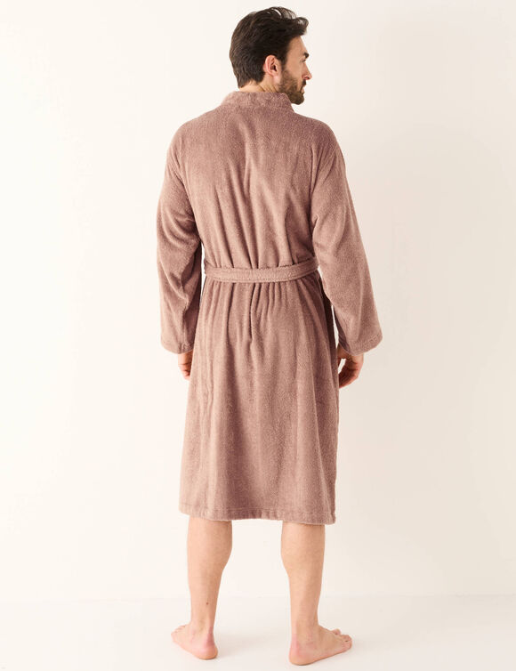 Peignoir mixte adulte col kimono &eacute;ponge bouclette  (ch&acirc;taigne)