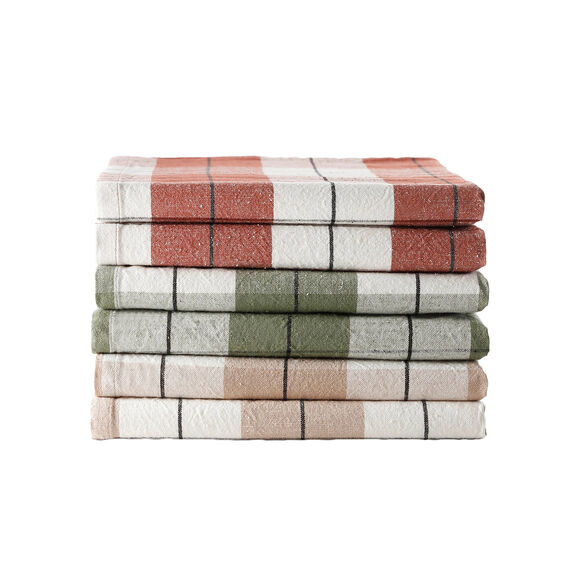 Torchons carreaux coton/lin - lots  (terracotta + vert + beige)