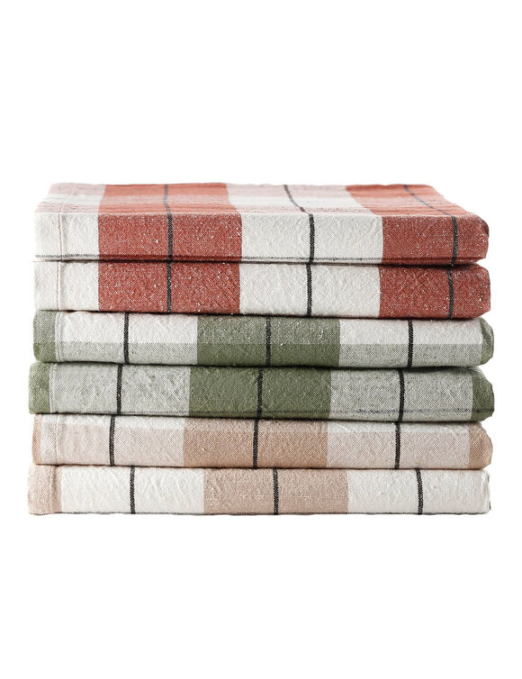 Torchons carreaux coton/lin - lots  (terracotta + vert + beige)