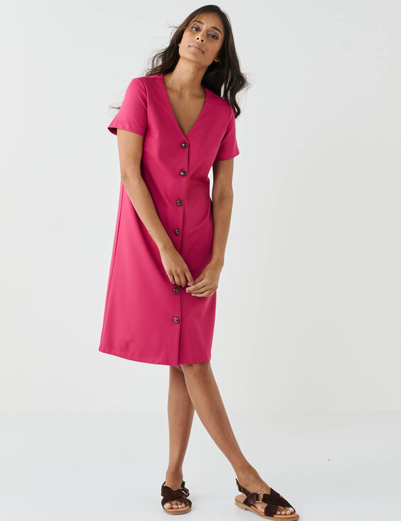 Robe boutonn&eacute;e en maille milano (framboise)