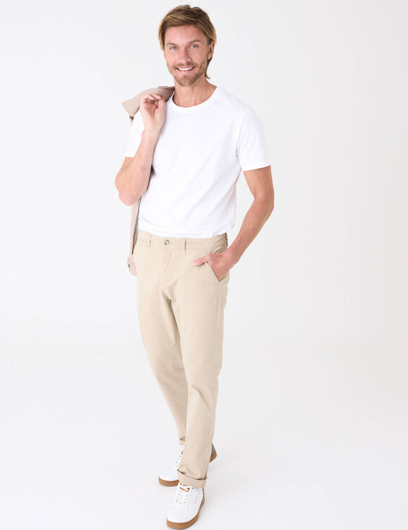 Pantalon chino ceinture arrondie sous le ventre (beige)