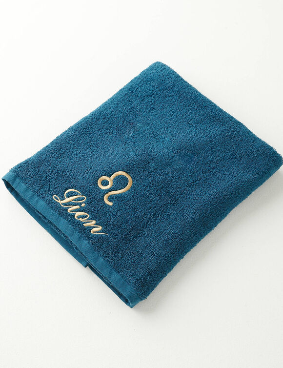 Handdoeken met "Lion" borduursel - 420 g/m2 (pauwblauw)