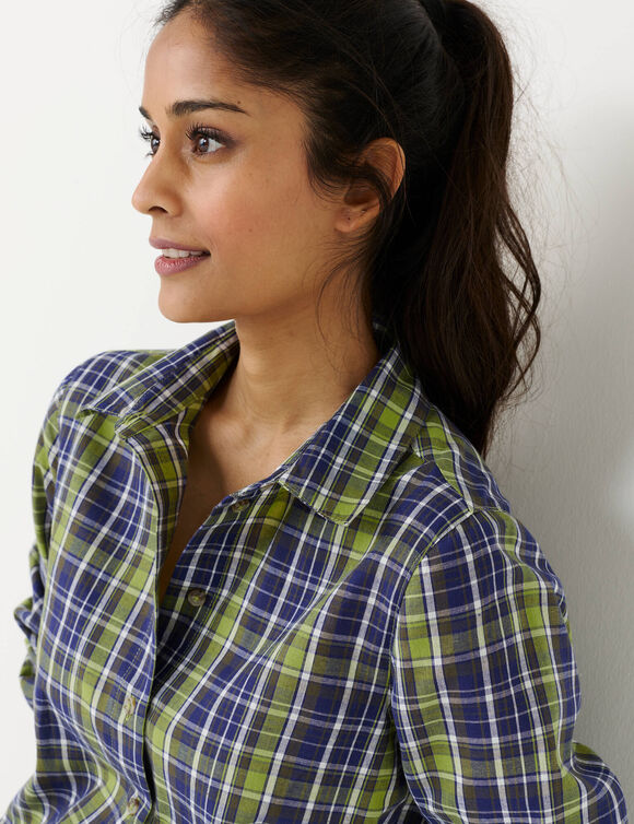 Chemise droite &agrave; carreaux tartan tiss&eacute;-teints (vert / &eacute;cru)