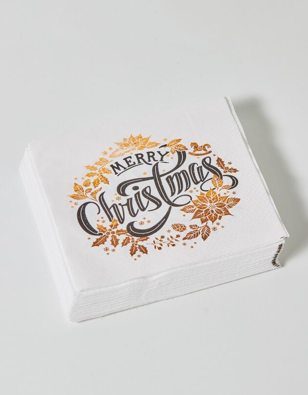 Papieren servet met "Merry Christmas" print - set van 20 (blauw/goudkleur)