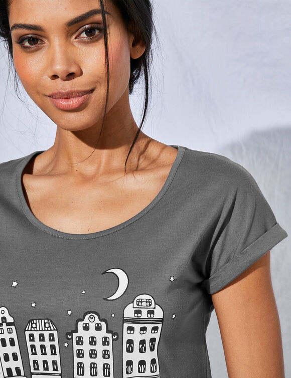 Chemise de nuit imprim&eacute; ville &eacute;toil&eacute;e - lot de 2 (anthracite + gris)