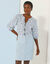 Blouse brodée en coton imprimée, manches 3/4 (bleu)