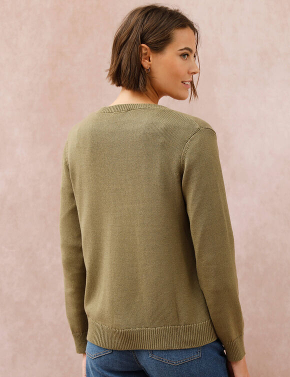 Cardigan boutonn&eacute;, coton m&eacute;lang&eacute; (kaki clair)