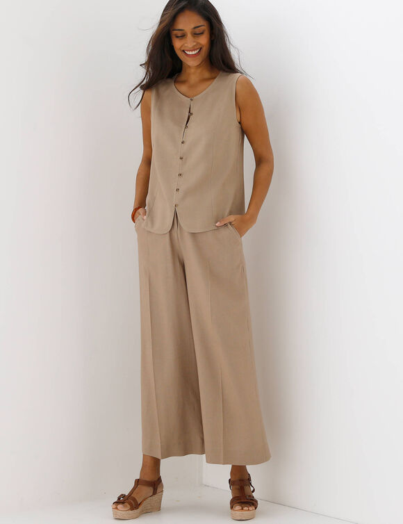 Chemisier sans manches en lin m&eacute;lang&eacute; (taupe)