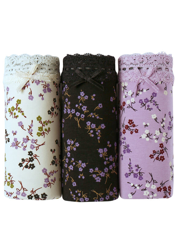 Culotte coton et dentelle forme maxi - lot de 3 (écru + parme + noir)