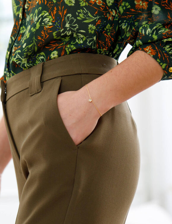 Pantalon cigarette, fluide (kaki)
