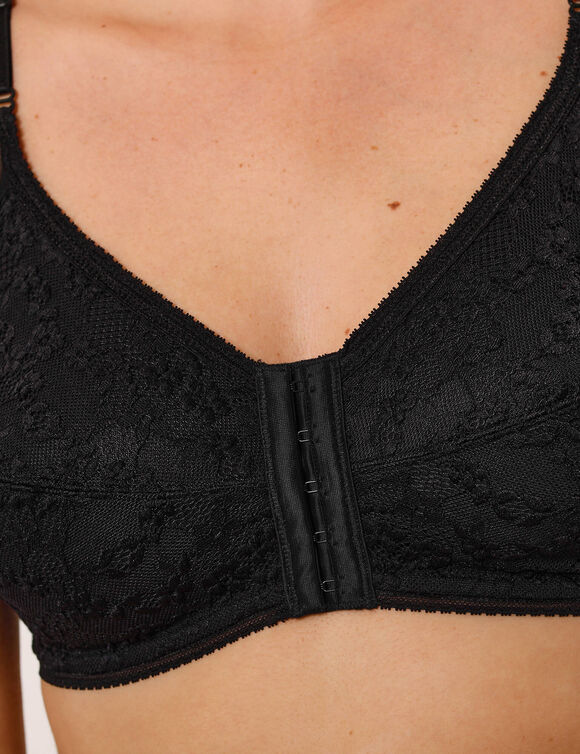 Soutien-gorge grand maintien ouvert devant, spécial "poitrine lourde" -  sans armatures (noir)