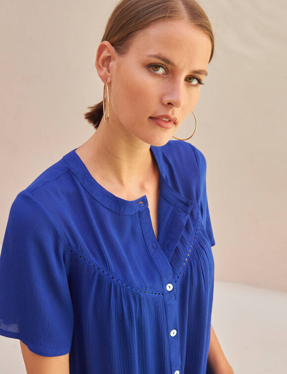 Chemisier boutonn&eacute; manches courtes "papillon"  (bleu indigo)