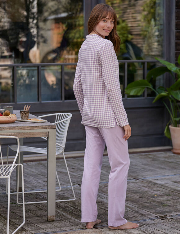 Pyjama imprimé carreaux - col tailleur (parme)