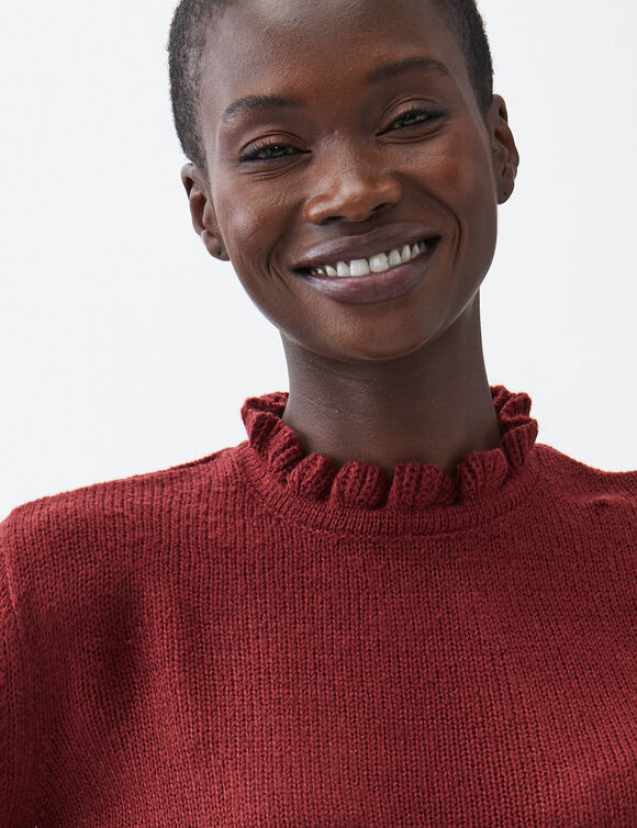 Pull col montant, finition frisotti (rouge fonc&eacute;)