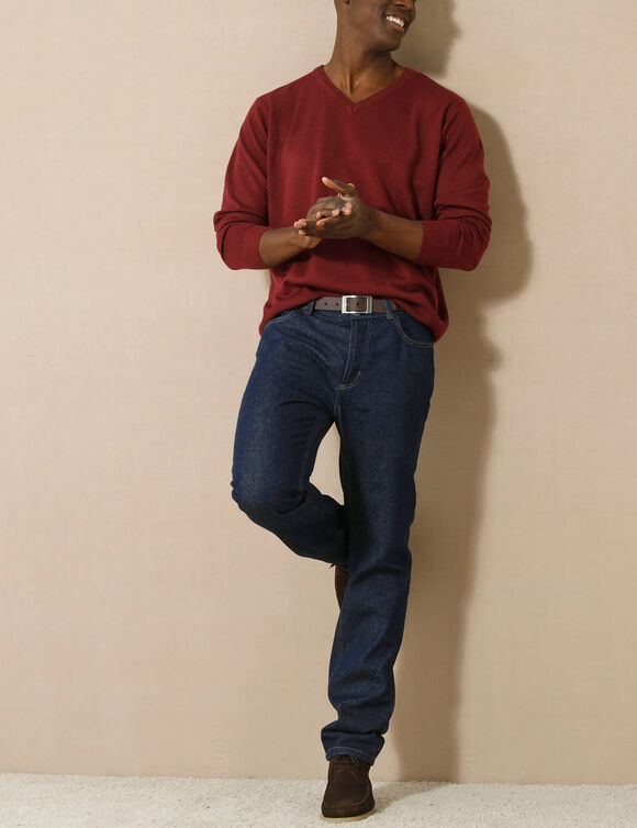 Pull uni col V (bordeaux)