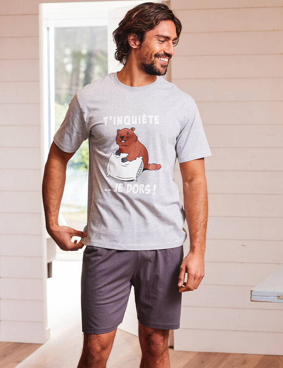 Pyjama short manches courtes marmotte (gris chiné)