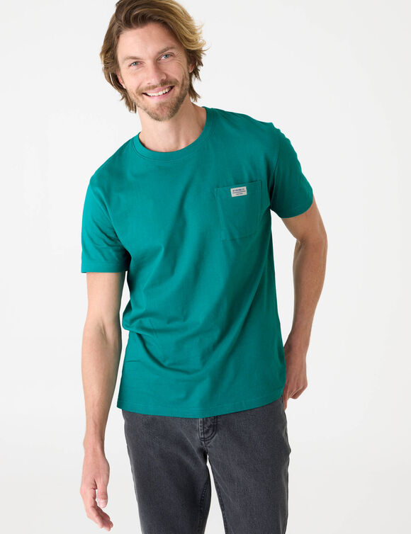 T-shirt poche uni col rond manches courtes    (vert canard)